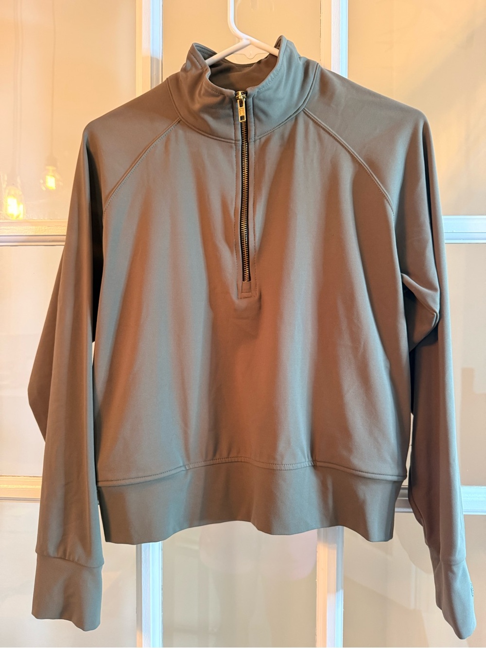 Albion Qtr Zip-Neck Pullover Sweater in Olive Green